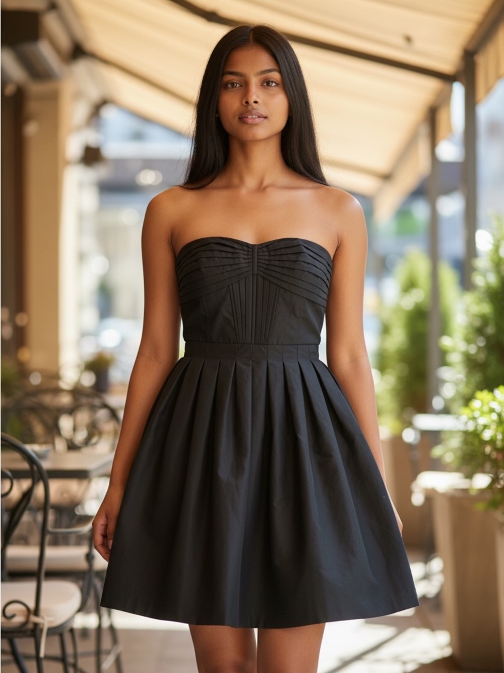 White House Black Market Black Strapless Pleated Fit-and-Flare Dress, size 4